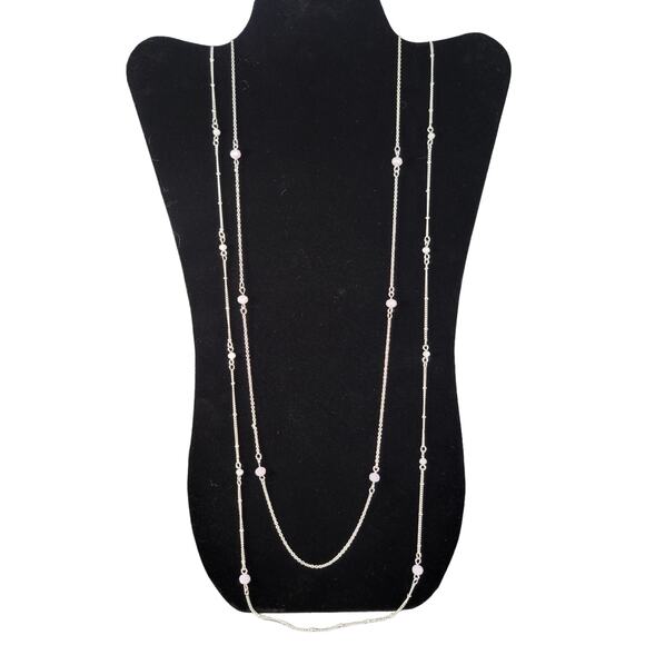 Lauren Conrad Silver Tone Pink & Cream Beaded Layered Necklace 32" +3" Extender - Picture 11 of 12